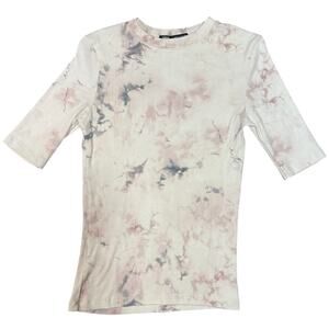 Zara Short Sleeve Tie Dye Shirt Ribbed Crew Neck Top Women's Size Medium NWOT